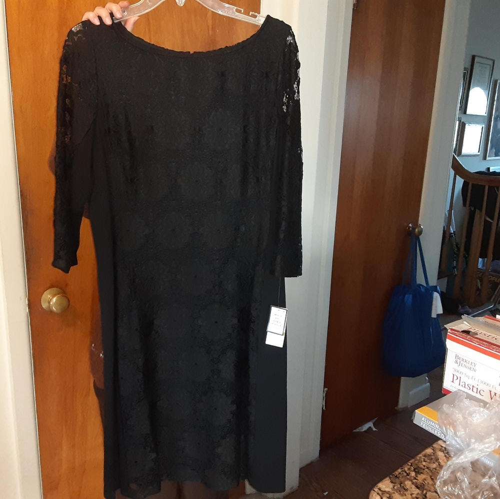 Nine West Lined Black Lace Dress, Size 14